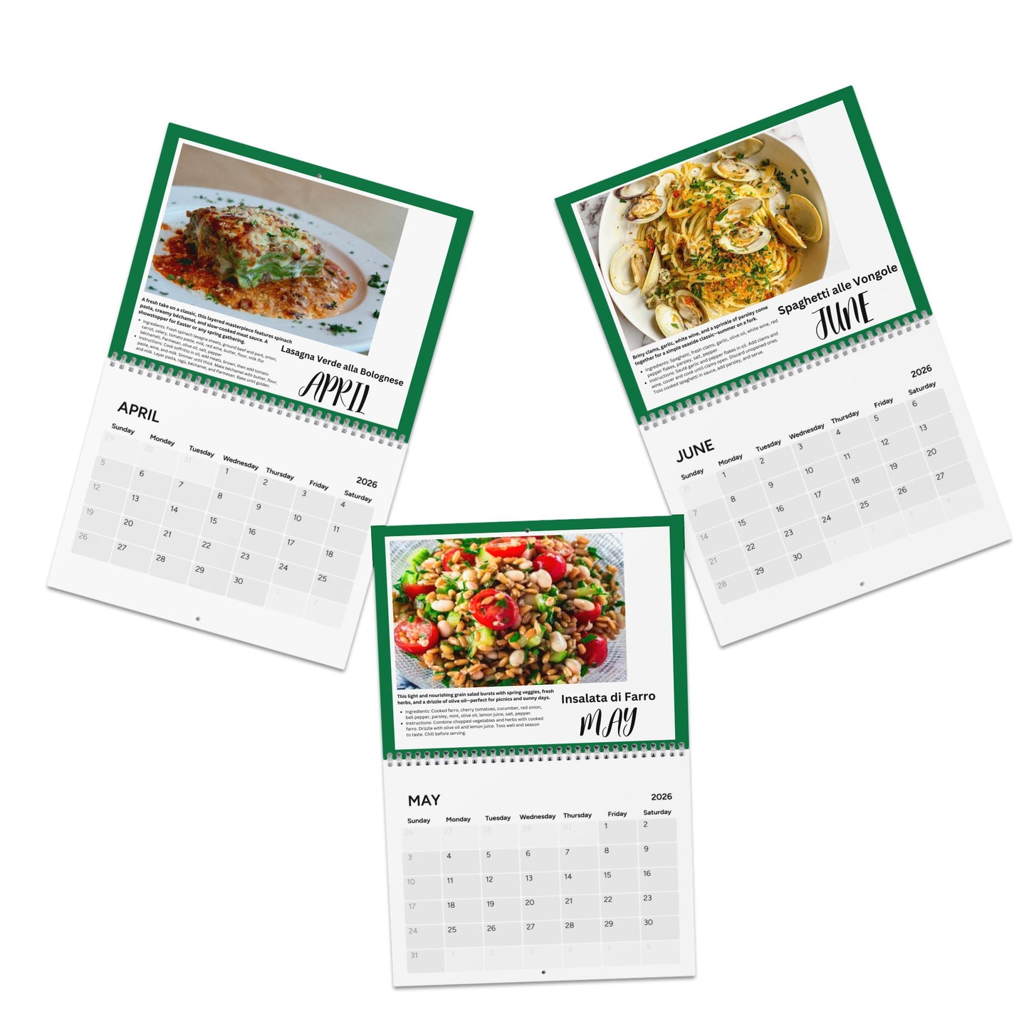 Taste of Italy 2026 Recipe Calendar Italian Food Lover Gift Pasta Pizza Wine Kitchen Wall Calendar Culinary Decor