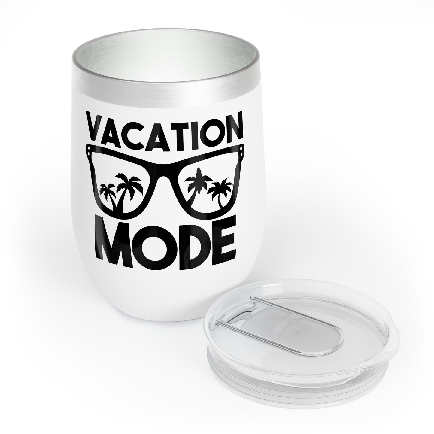 Vacation Mode Wine Tumbler with Lid 12oz Insulated Palm Tree Sunglasses Summer Gift for Her Tropical Travel Cup Beach Vibes Drinkware