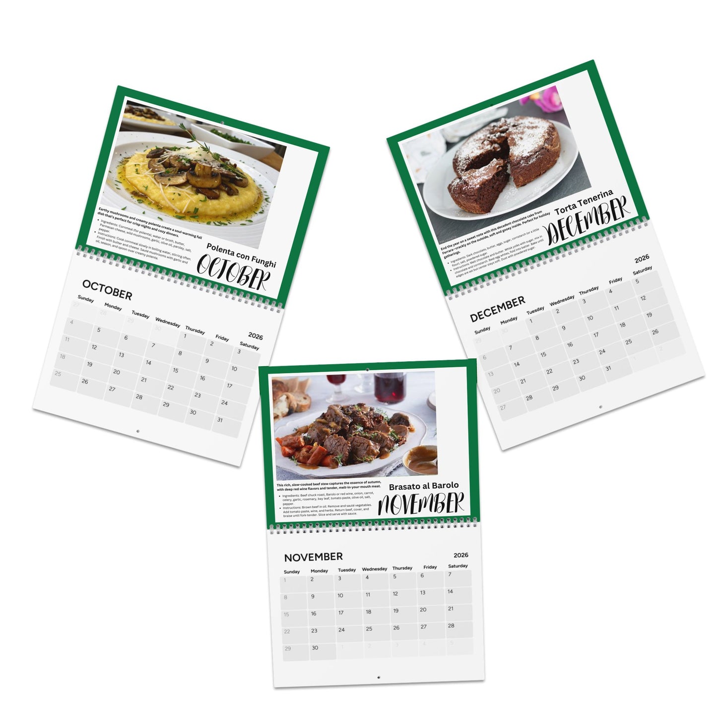 Taste of Italy 2026 Recipe Calendar Italian Food Lover Gift Pasta Pizza Wine Kitchen Wall Calendar Culinary Decor