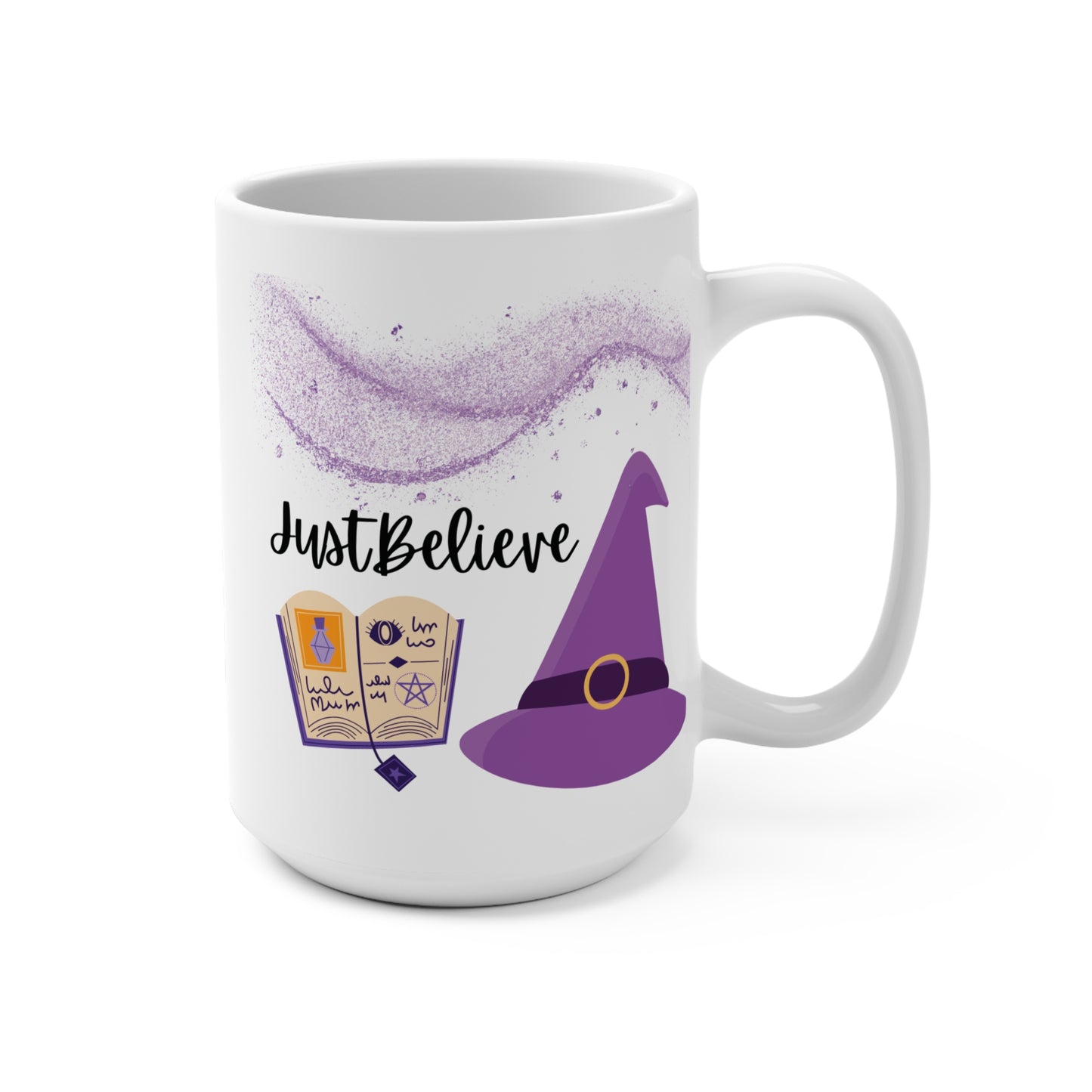 Just Believe Mug Witch Hat and Spell Book Coffee Cup Magic Fall Gift for Halloween Lovers Witchy Tea Time or Cozy Autumn Vibes