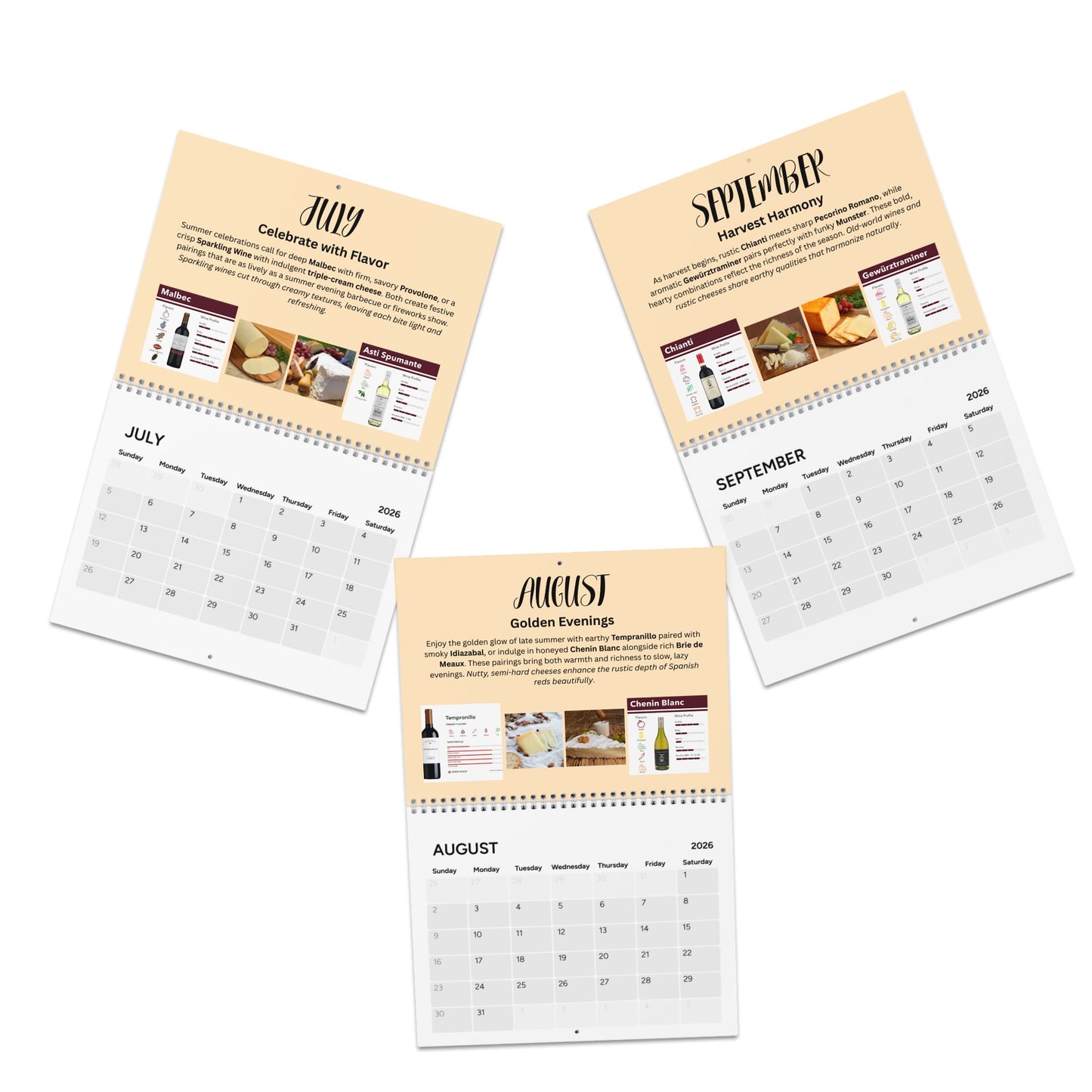 Wine and Cheese 2026 Pairing Calendar Gourmet Foodie Gift Year of Pairings Kitchen Wall Calendar Wine Lover Decor