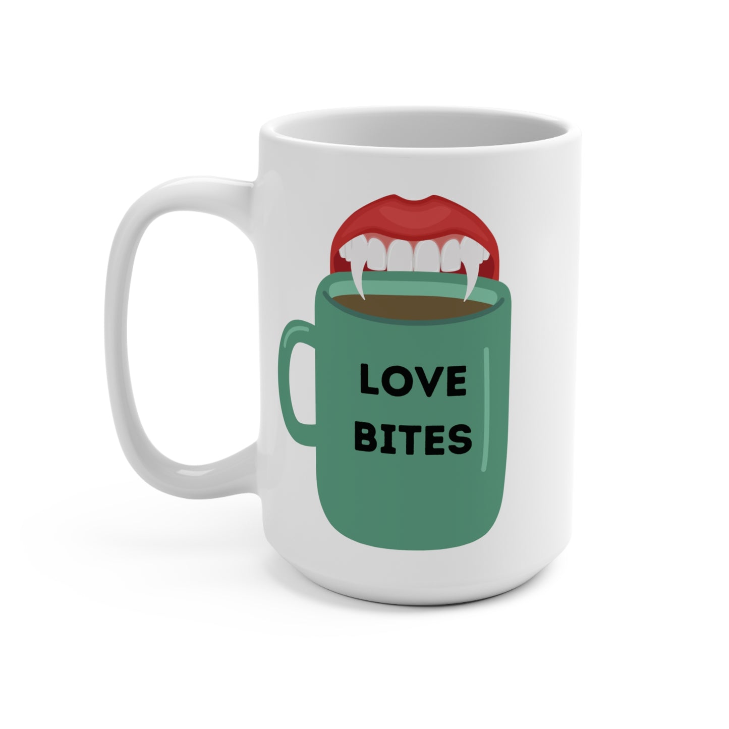 Love Bites Vampire Teeth Coffee Mug Funny Gothic Halloween Cup Spooky Horror Gift for Him or Her Cute Vampire Lover