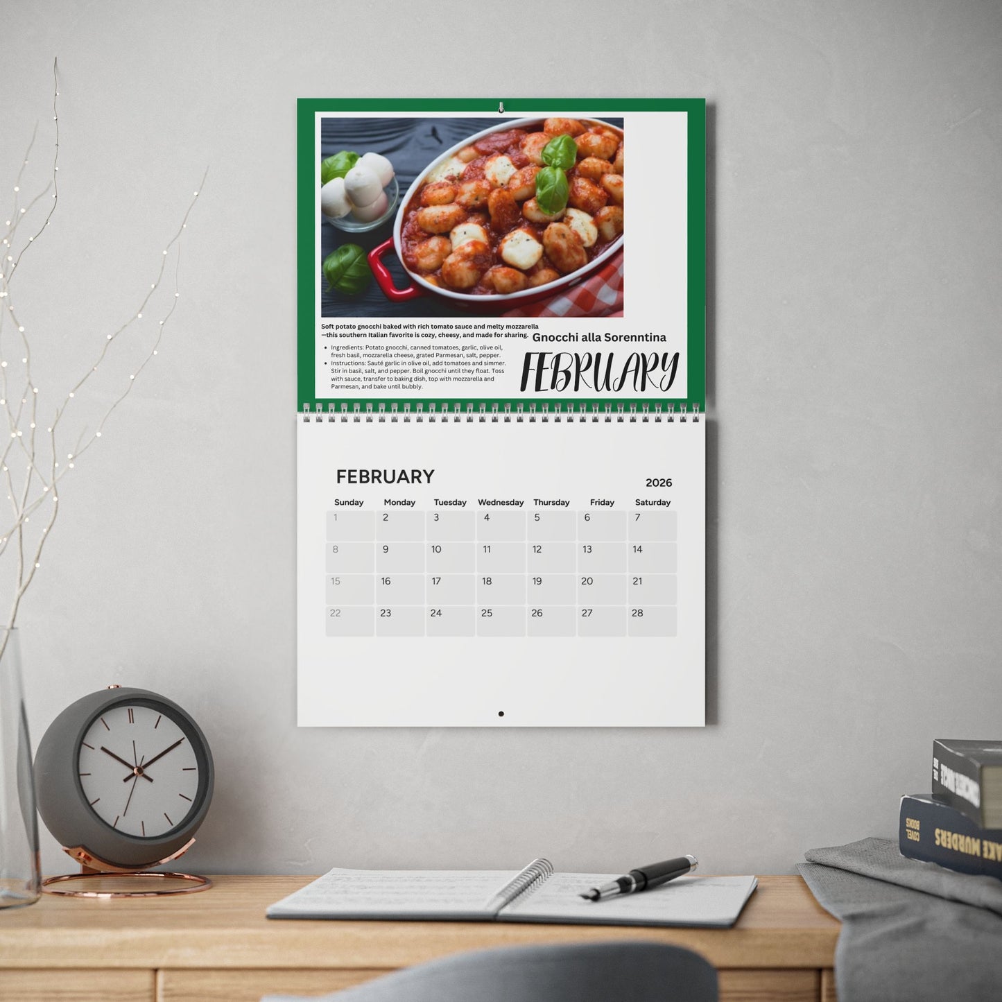 Taste of Italy 2026 Recipe Calendar Italian Food Lover Gift Pasta Pizza Wine Kitchen Wall Calendar Culinary Decor