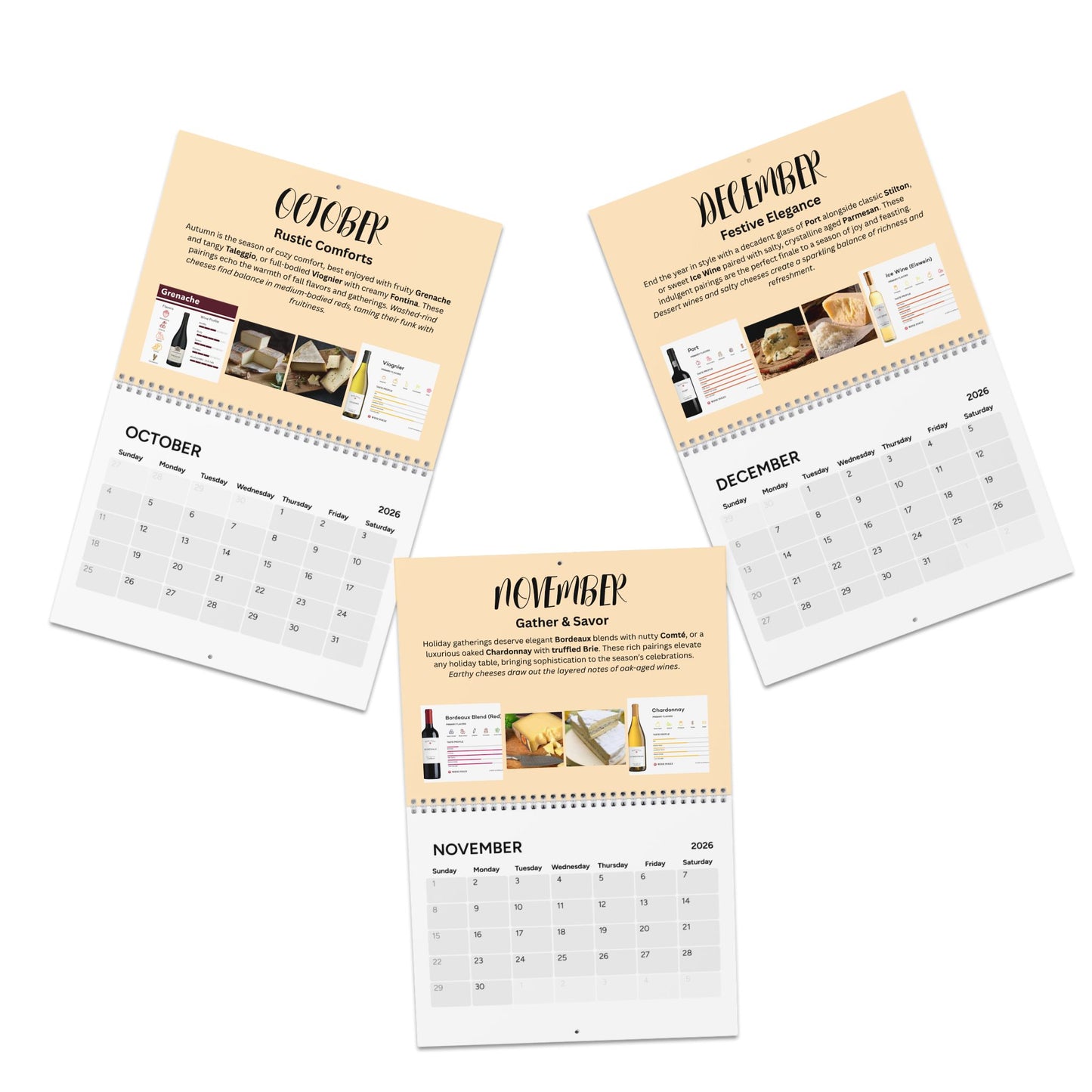 Wine and Cheese 2026 Pairing Calendar Gourmet Foodie Gift Year of Pairings Kitchen Wall Calendar Wine Lover Decor