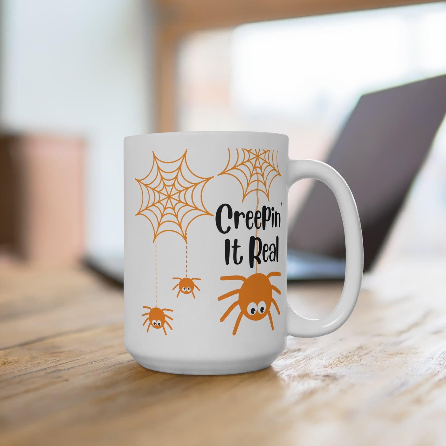 Creepin It Real Mug Funny Spider Halloween Coffee Cup Cute Creepy Gift for Fall Lovers Spooky Season Fans or Office Humor