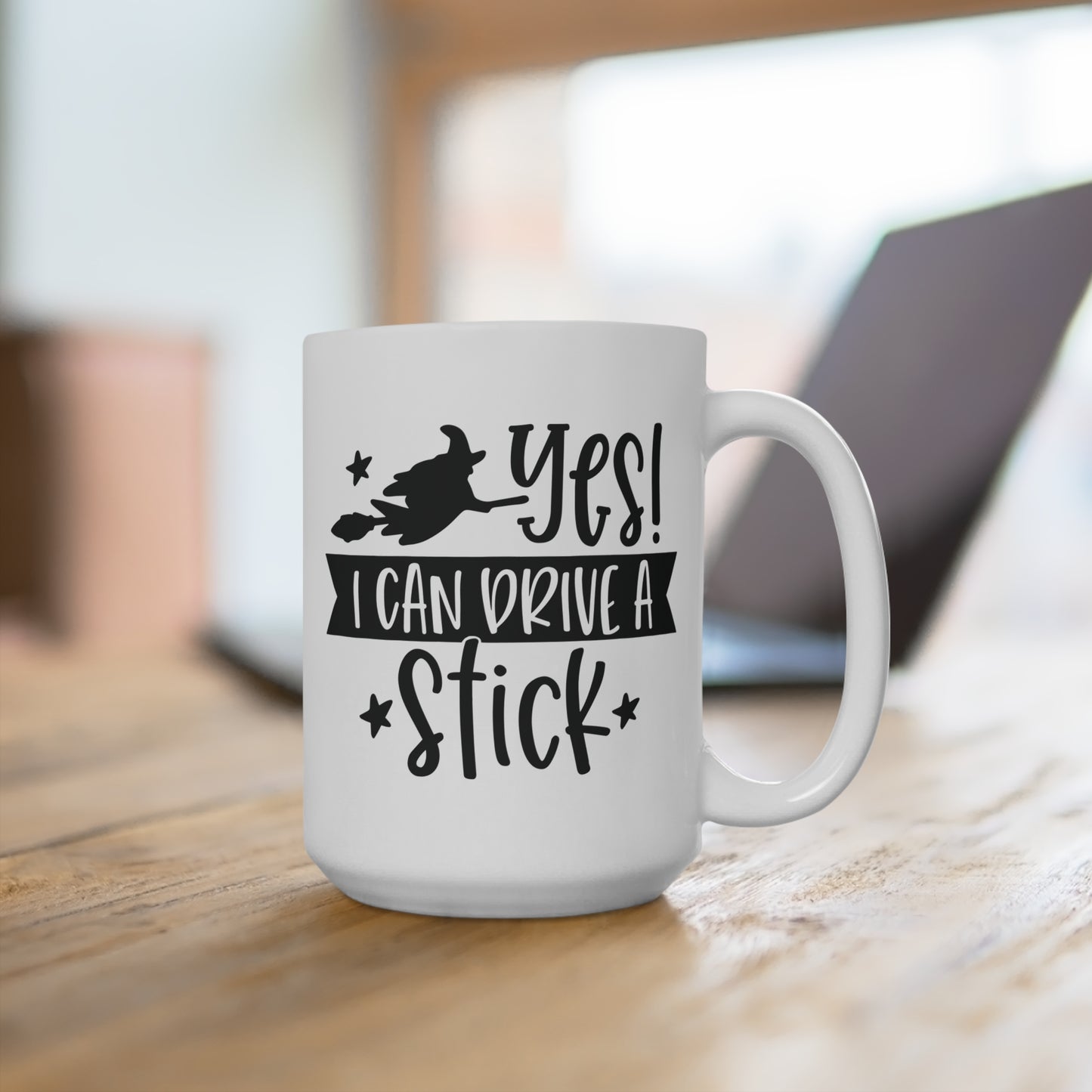 Yes I Can Drive a Stick Mug Funny Halloween Witch Coffee Cup Broomstick Graphic Mug Spooky Season Gift for Her Gothic Witchy Drinkware