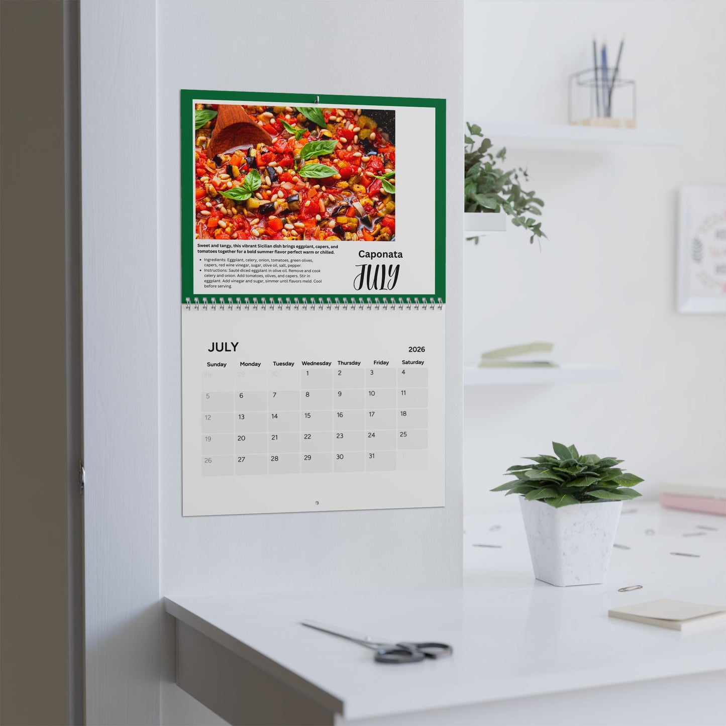 Taste of Italy 2026 Recipe Calendar Italian Food Lover Gift Pasta Pizza Wine Kitchen Wall Calendar Culinary Decor
