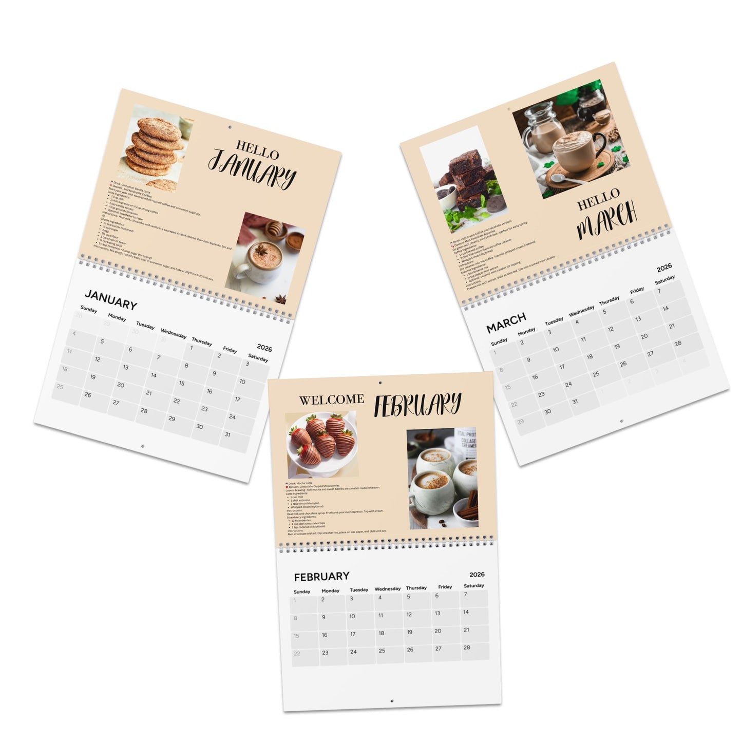 Brews and Bakes 2026 Calendar Coffee and Dessert Pairings Gift for Foodies Yearly Coffee Lover Wall Calendar
