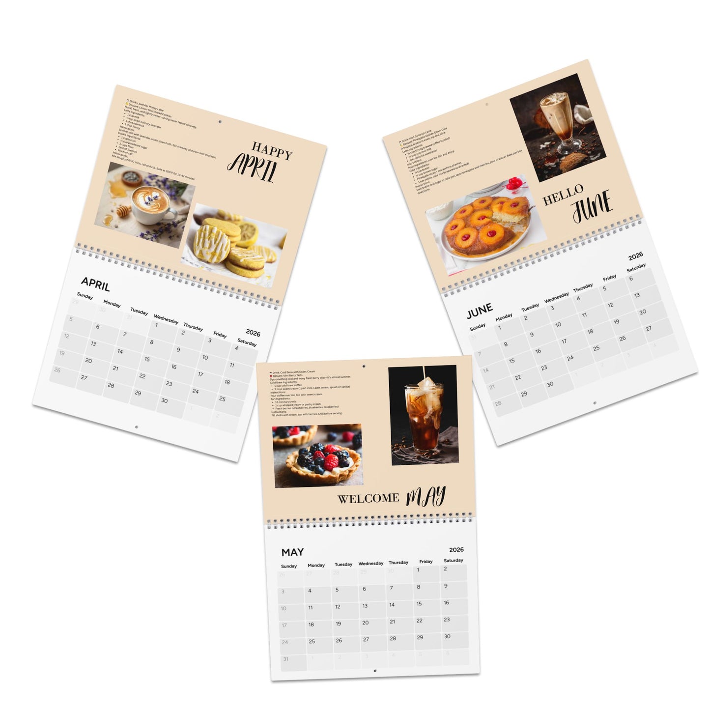 Brews and Bakes 2026 Calendar Coffee and Dessert Pairings Gift for Foodies Yearly Coffee Lover Wall Calendar