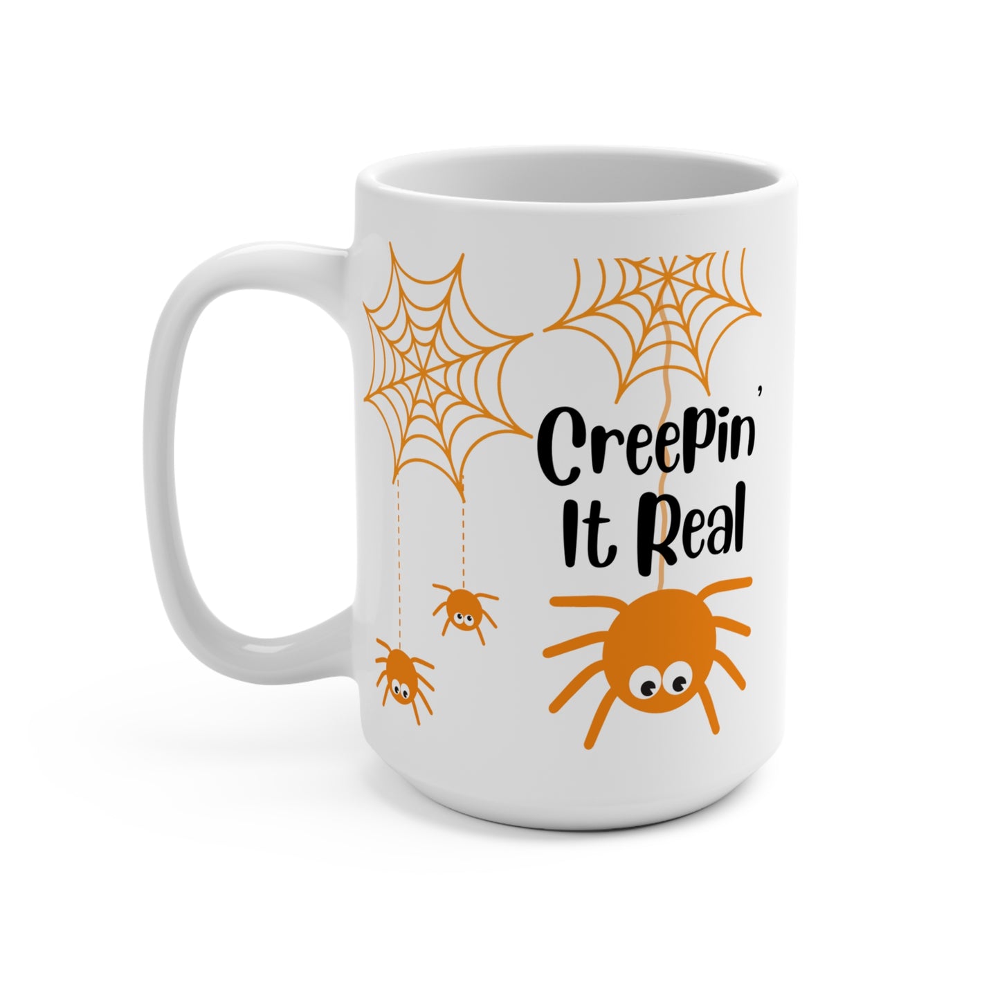 Creepin It Real Mug Funny Spider Halloween Coffee Cup Cute Creepy Gift for Fall Lovers Spooky Season Fans or Office Humor
