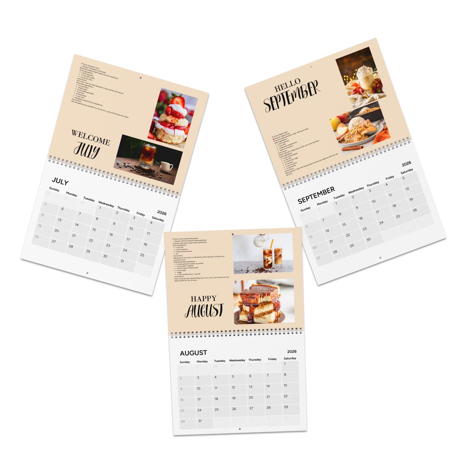 Brews and Bakes 2026 Calendar Coffee and Dessert Pairings Gift for Foodies Yearly Coffee Lover Wall Calendar