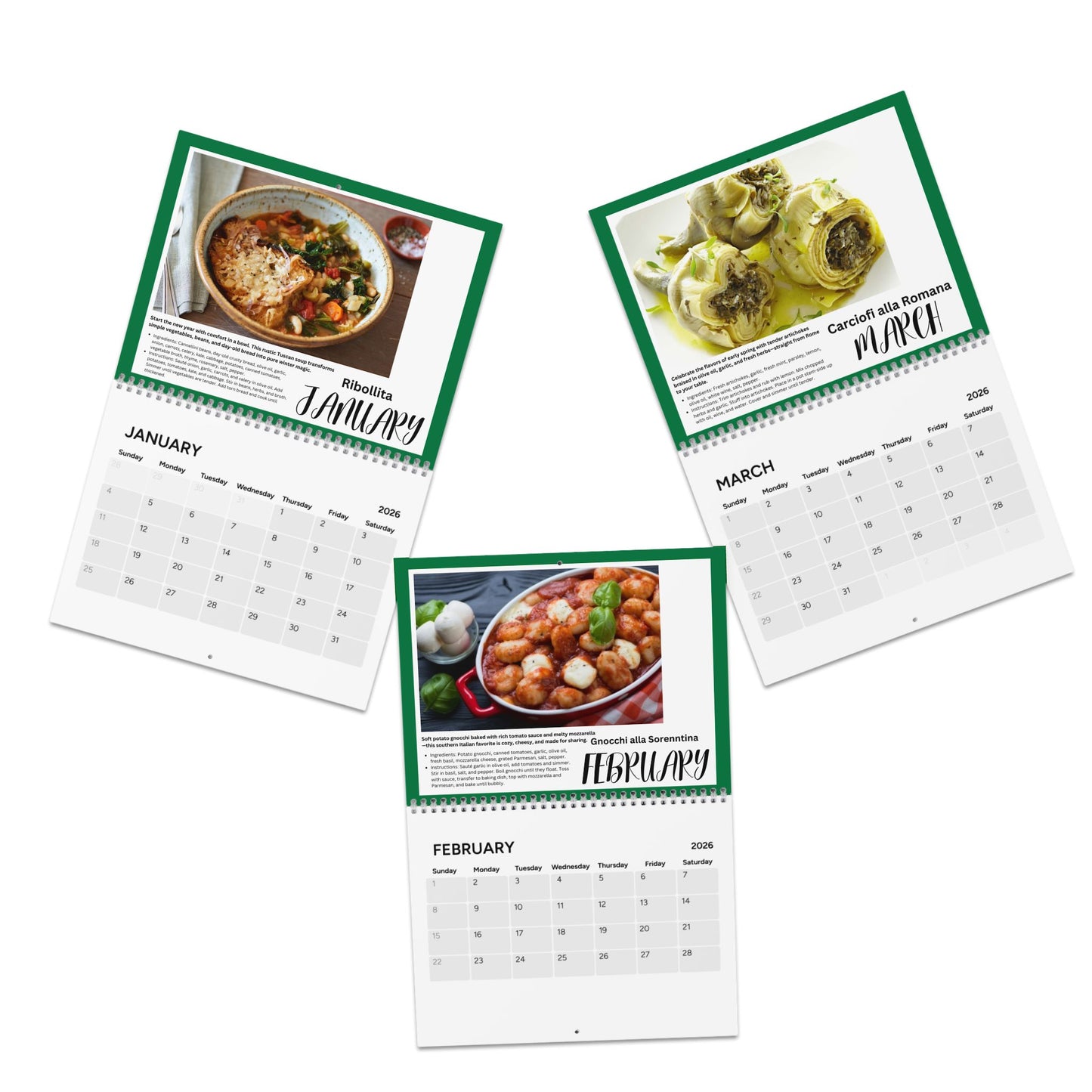 Taste of Italy 2026 Recipe Calendar Italian Food Lover Gift Pasta Pizza Wine Kitchen Wall Calendar Culinary Decor