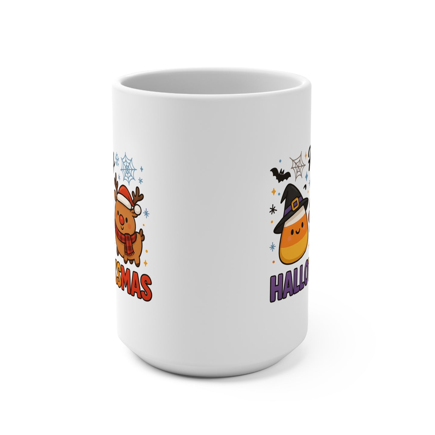 Funny Happy Hallothanksmas Mug 15oz Ceramic Coffee Cup Halloween Thanksgiving Christmas Gift for Holiday Lovers