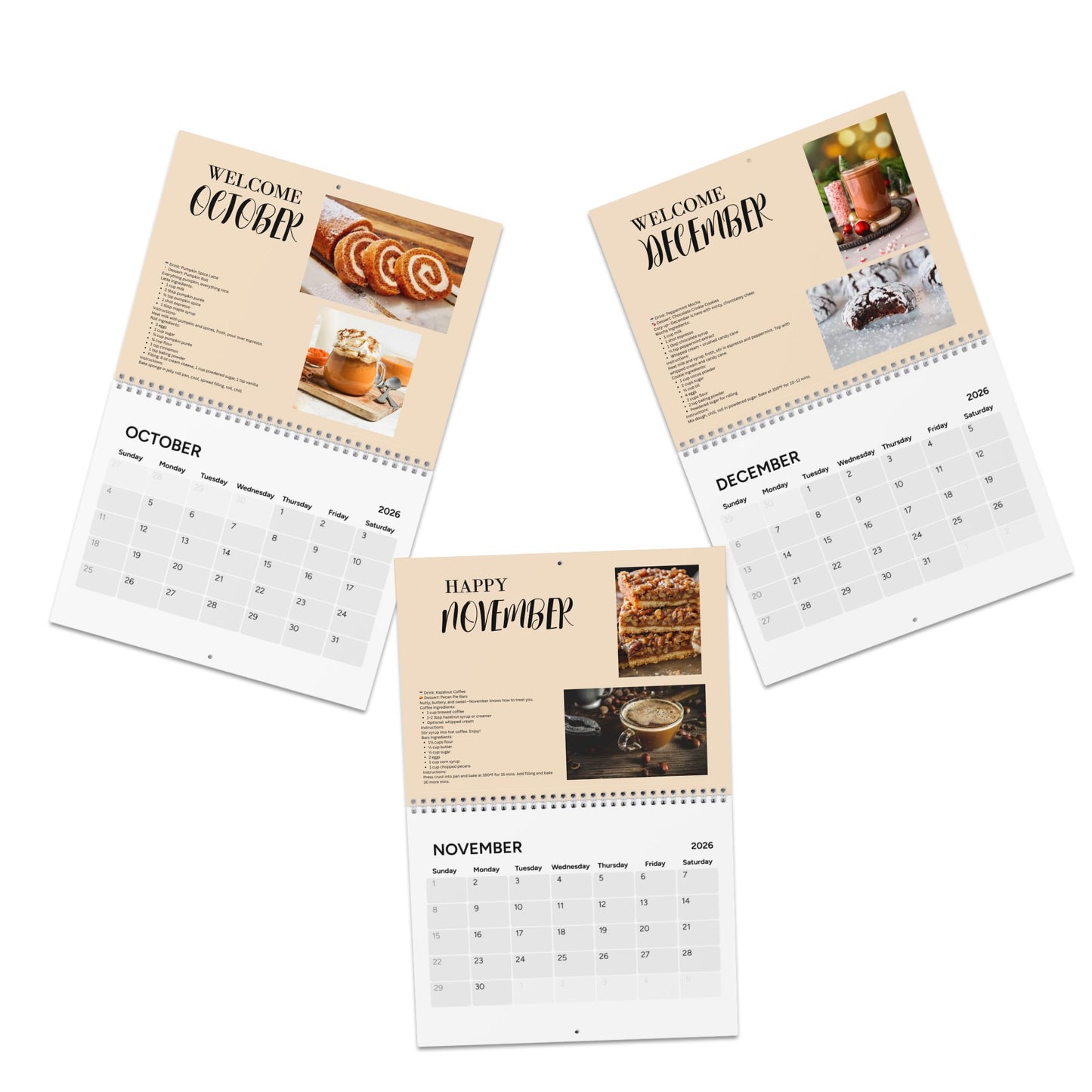 Brews and Bakes 2026 Calendar Coffee and Dessert Pairings Gift for Foodies Yearly Coffee Lover Wall Calendar