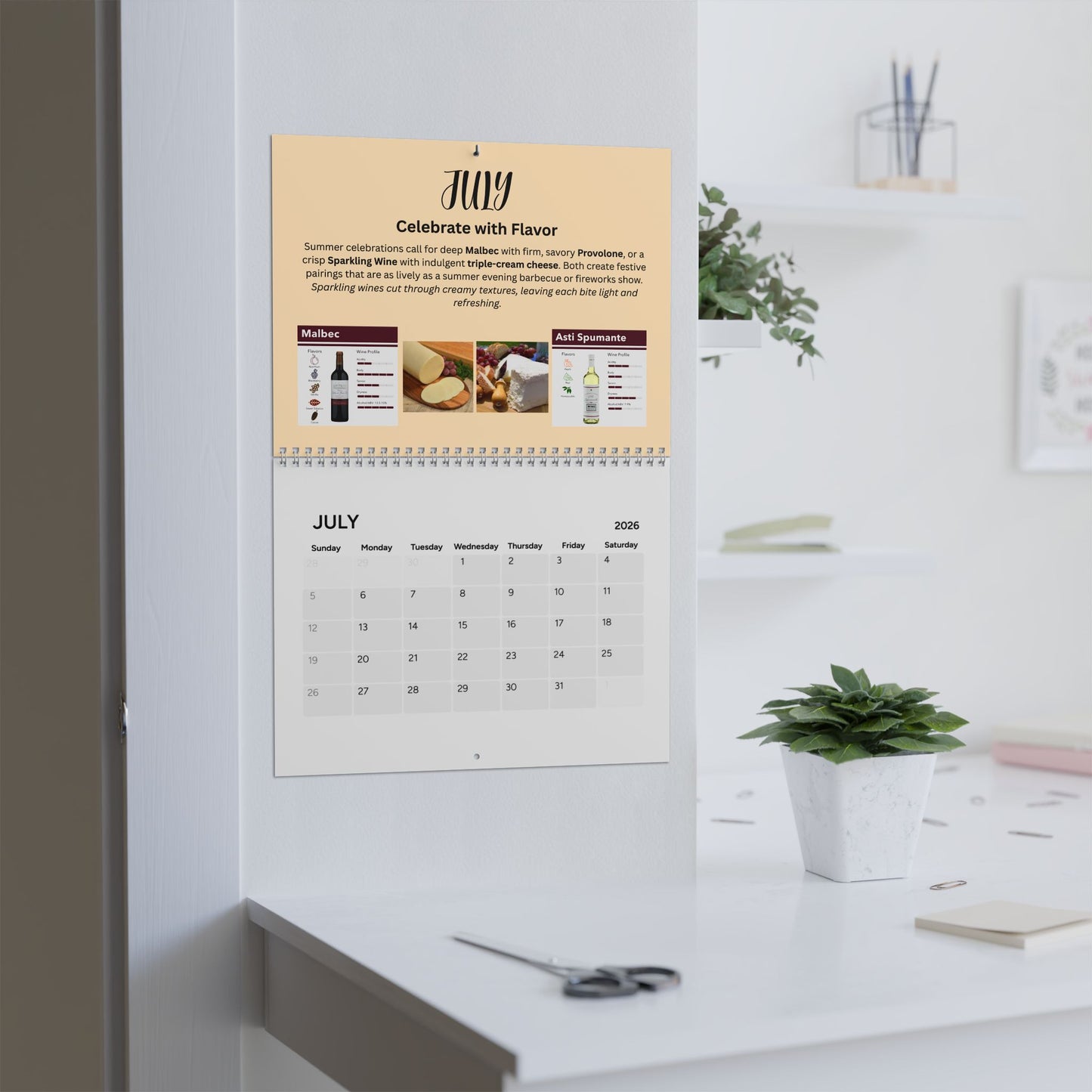 Wine and Cheese 2026 Pairing Calendar Gourmet Foodie Gift Year of Pairings Kitchen Wall Calendar Wine Lover Decor