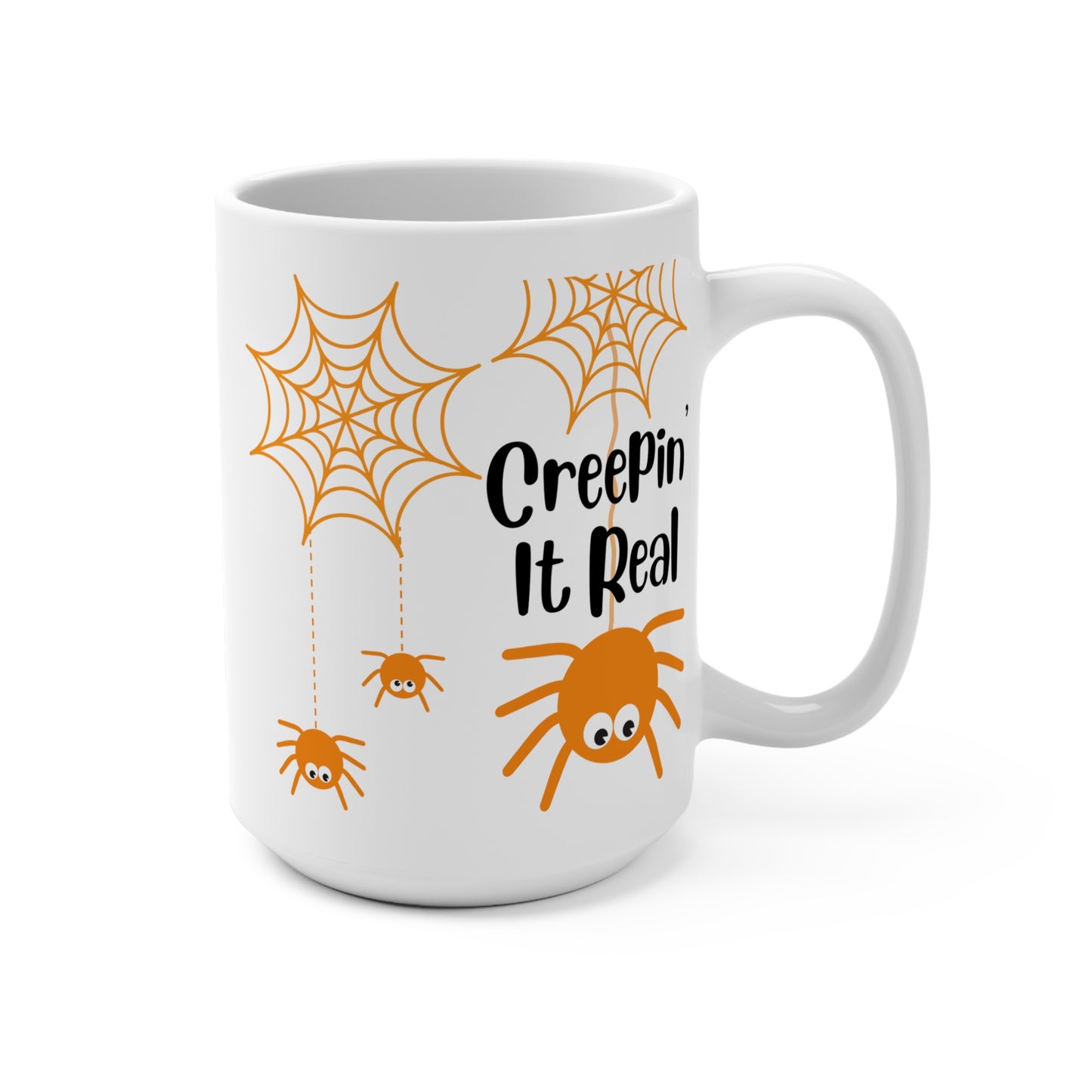 Creepin It Real Mug Funny Spider Halloween Coffee Cup Cute Creepy Gift for Fall Lovers Spooky Season Fans or Office Humor