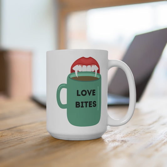 Love Bites Vampire Teeth Coffee Mug Funny Gothic Halloween Cup Spooky Horror Gift for Him or Her Cute Vampire Lover