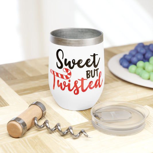 Sweet but Twisted 12oz Wine Tumbler with Candy Cane Lettering Funny Christmas Holiday Gift Stainless Steel Cup
