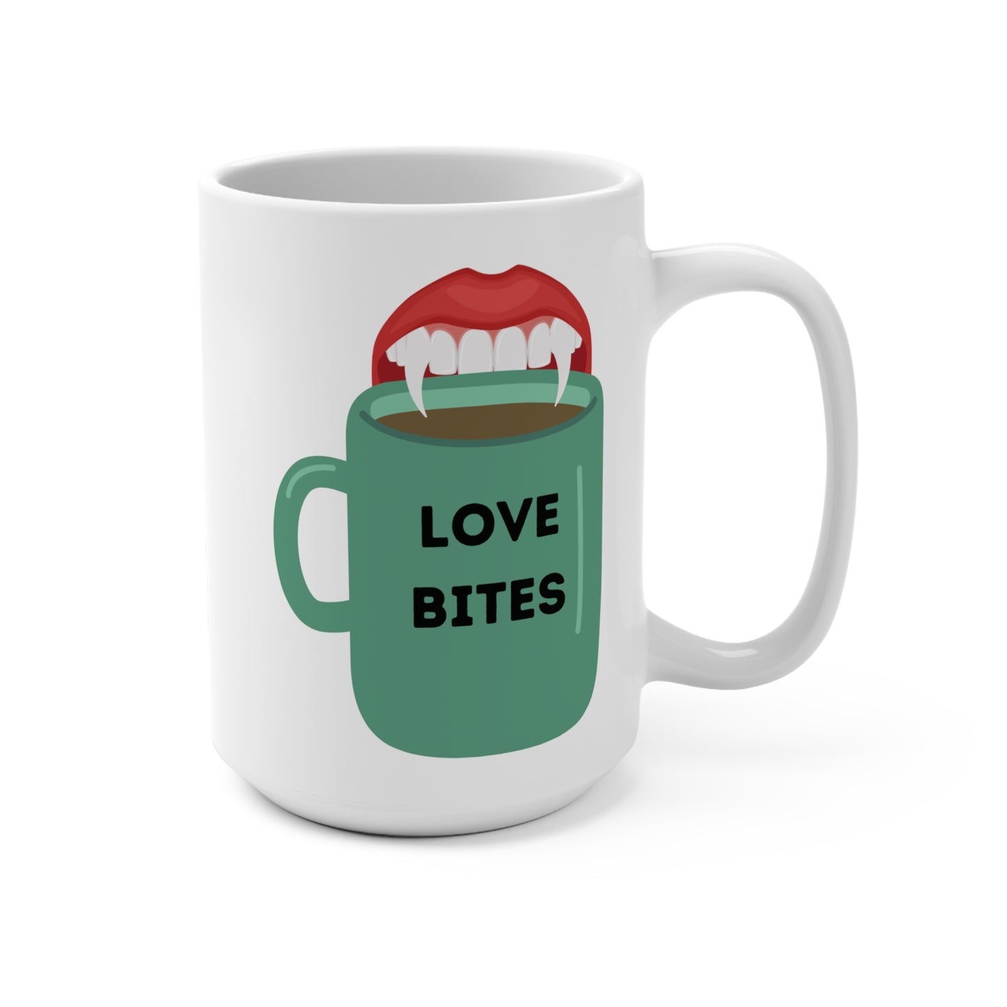 Love Bites Vampire Teeth Coffee Mug Funny Gothic Halloween Cup Spooky Horror Gift for Him or Her Cute Vampire Lover