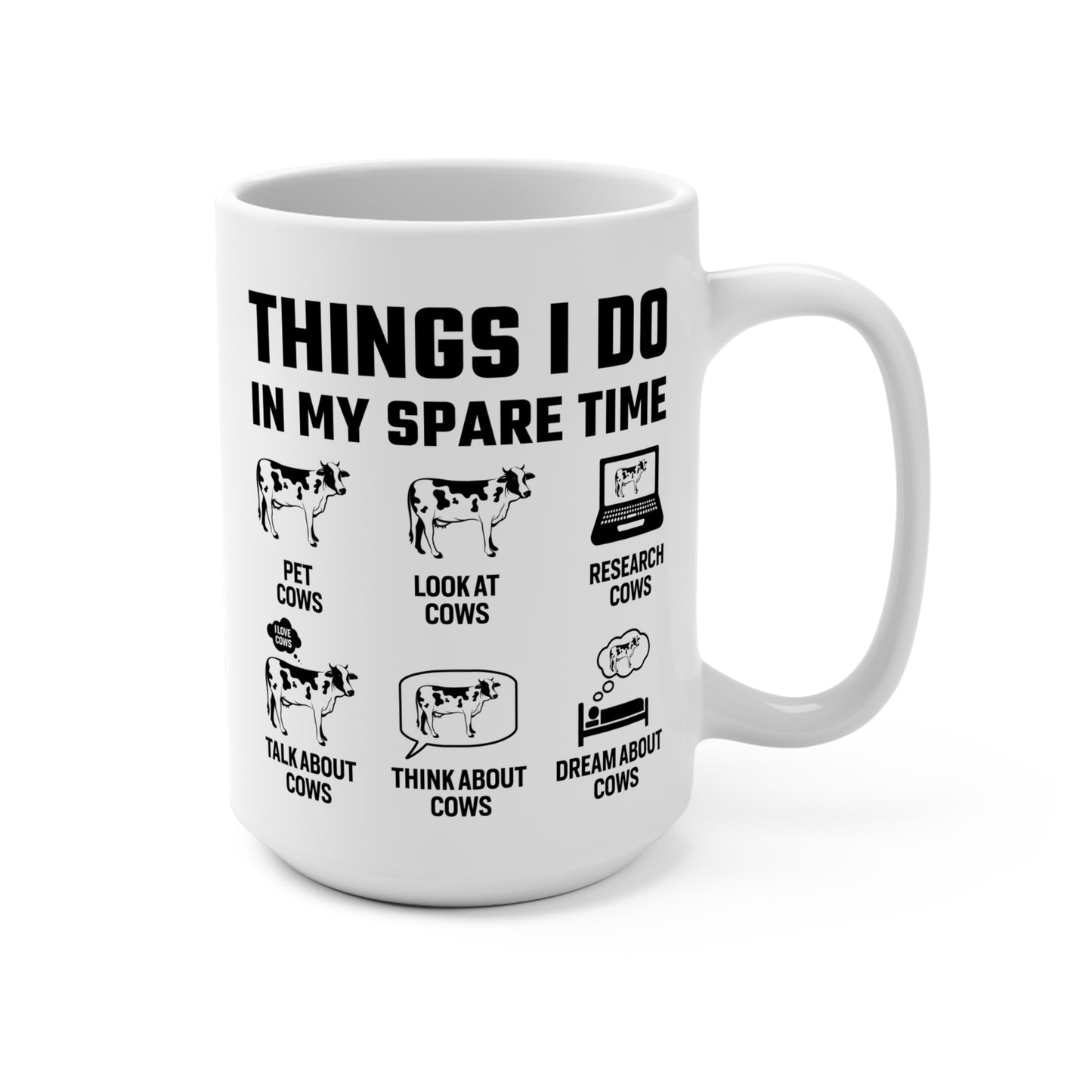 Cows Showing My Hobbies Mug Cute Farm Animals with Hobby Icons Coffee Tea Cup Funny Gift for Friends Family Hobbyist Personalized Art