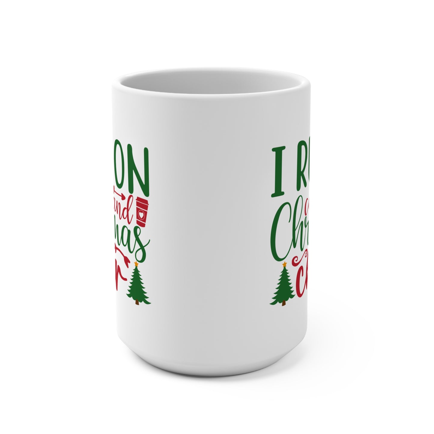 I Run on Coffee and Christmas Cheer Mug Funny Holiday Coffee Cup Festive Hot Cocoa Cup Christmas Gift for Coffee Lovers Holiday Morning Joy