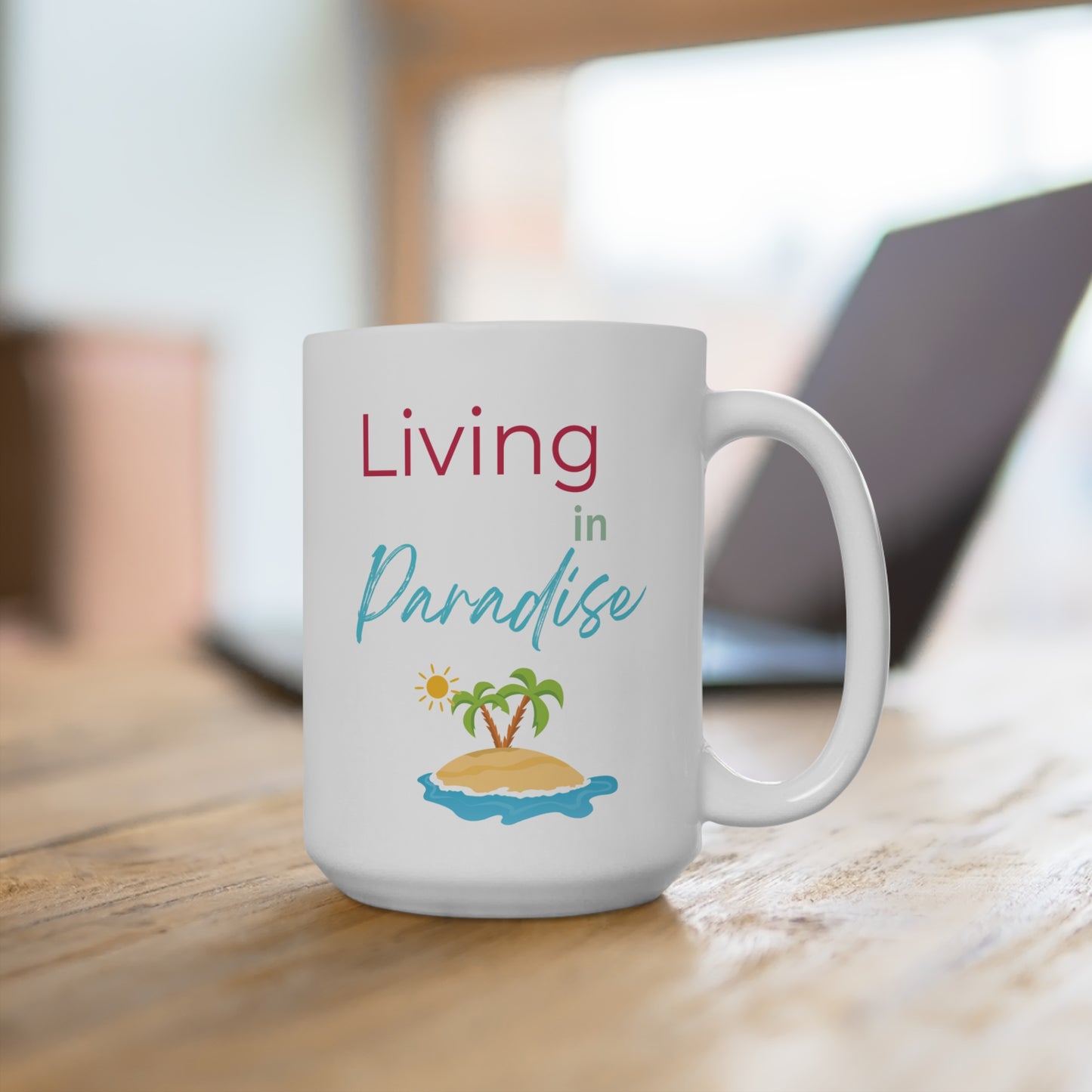 Living in Paradise Coffee Mug Tropical Aesthetic Summer Vibes Beach Lover Gift Vacation Quote Ceramic Cup Coastal Morning Mug Island Style