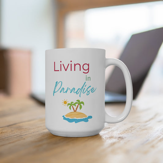 Living in Paradise Coffee Mug Tropical Aesthetic Summer Vibes Beach Lover Gift Vacation Quote Ceramic Cup Coastal Morning Mug Island Style
