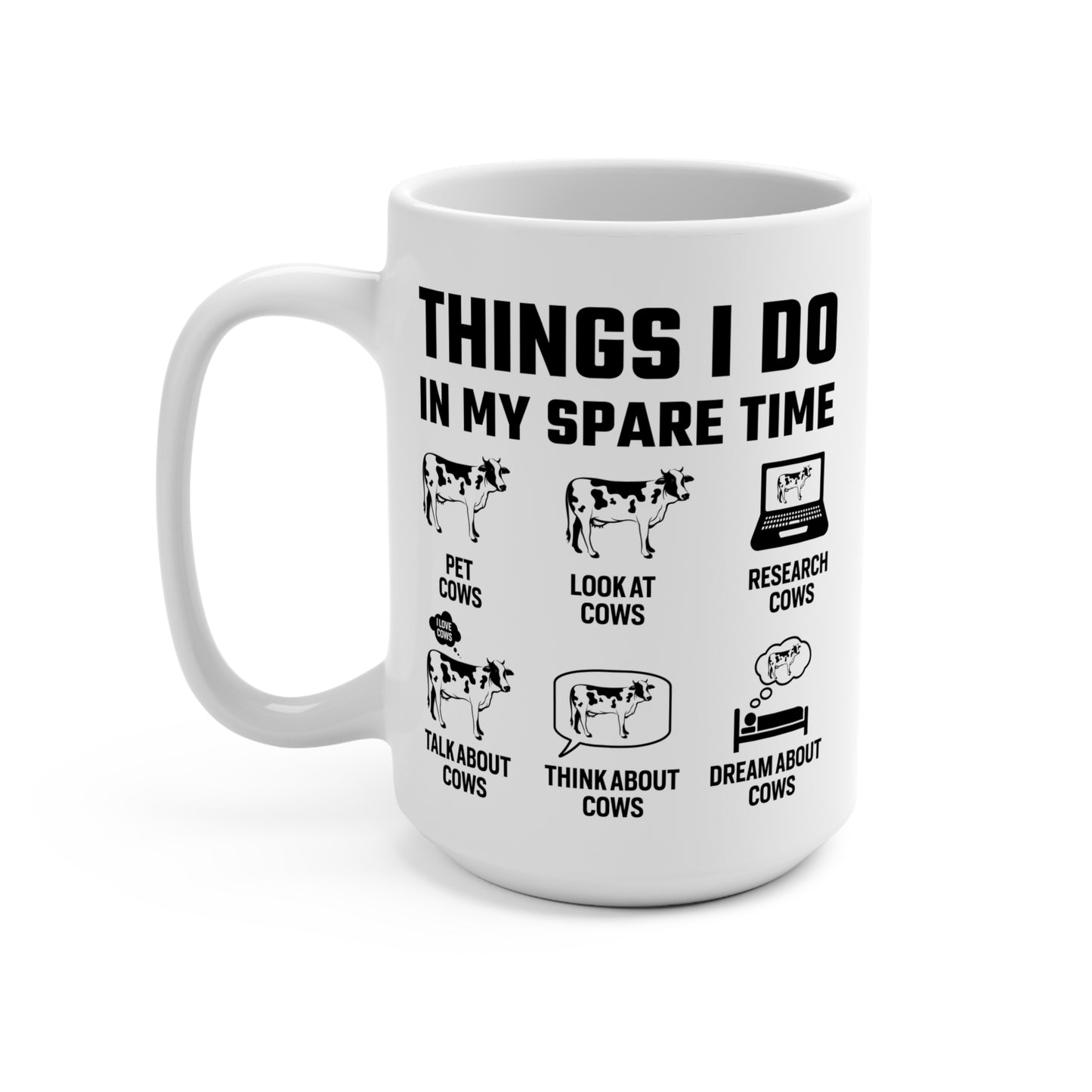 Cows Showing My Hobbies Mug Cute Farm Animals with Hobby Icons Coffee Tea Cup Funny Gift for Friends Family Hobbyist Personalized Art