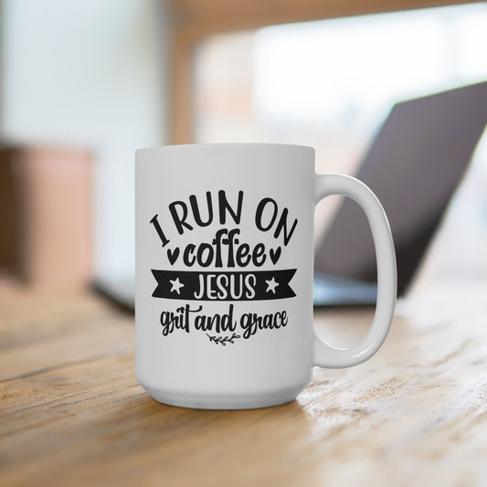 I Run on Coffee Jesus Grit and Grace Mug Faith Christian Coffee Cup Inspirational Gift for Women Believers Morning Motivation