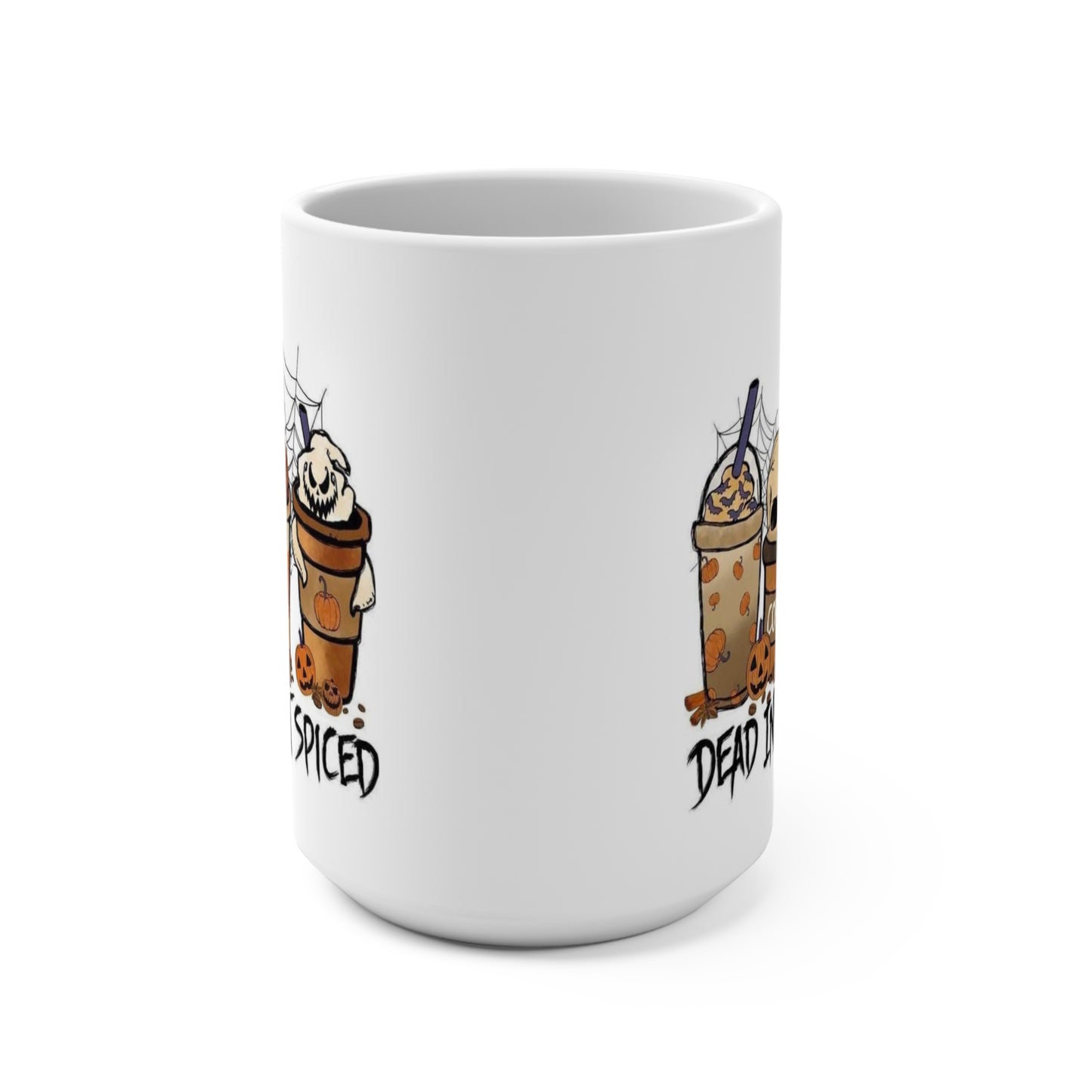 Dead Inside But Spiced Mug Funny Halloween Coffee Cup Fall Pumpkin Spice Lover Gift for Spooky Season Fans or Autumn Mood Vibes