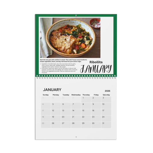 Taste of Italy 2026 Recipe Calendar Italian Food Lover Gift Pasta Pizza Wine Kitchen Wall Calendar Culinary Decor