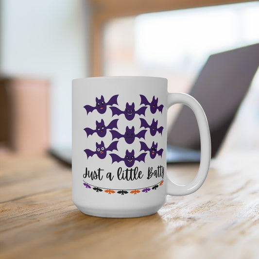 Just a Little Batty Mug Funny Halloween Coffee Cup Cute Spooky Gift for Fall Lovers Witchy Humor or Bat Themed Morning Vibes