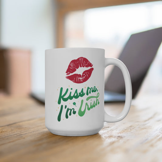 Kiss Me I’m Irish Coffee Mug St Patricks Day Cup Funny Irish Pride Gift for Him or Her Shamrock Clover Holiday Mug