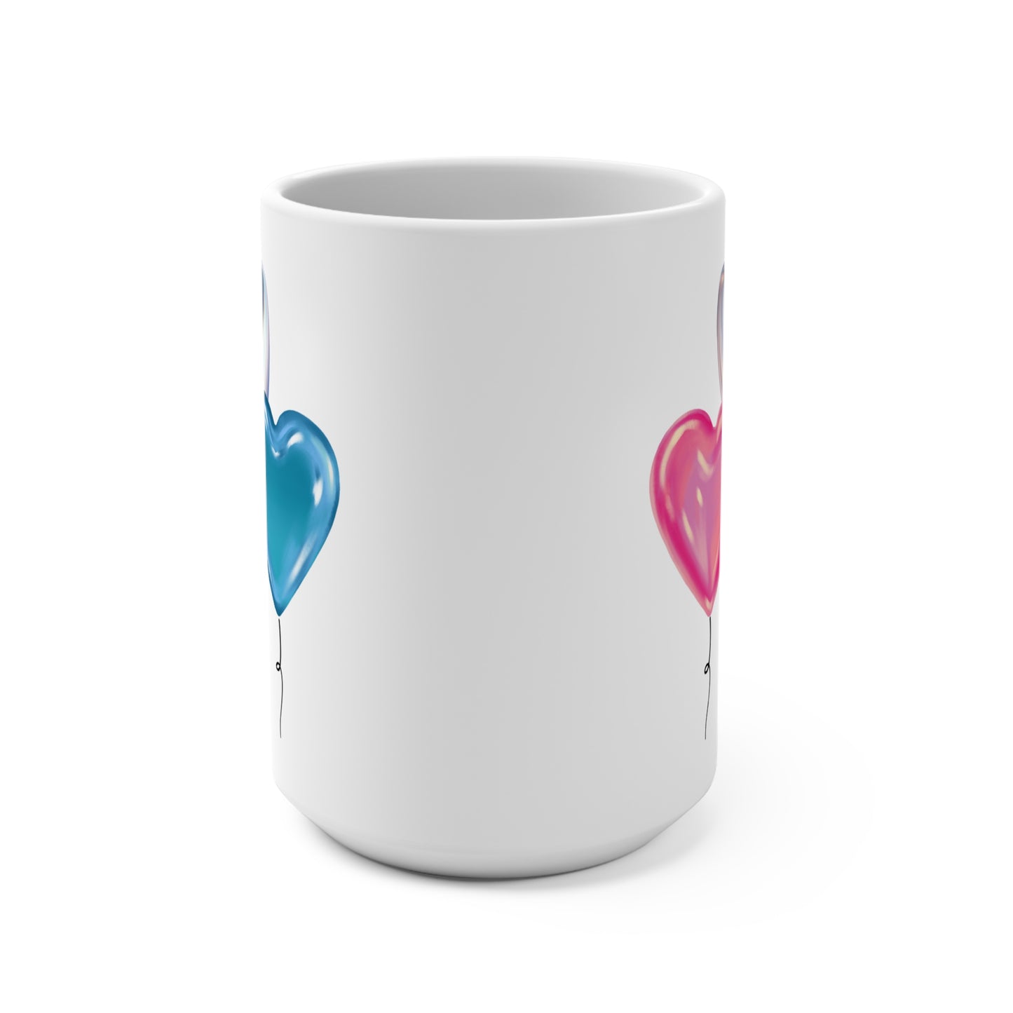 Pink Silver and Blue Balloon Mug 15oz Ceramic Coffee Cup Birthday Party Celebration Gift for Her or Him