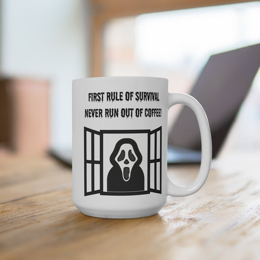 First Rule Survival Mug Scream Inspired Coffee Cup Funny Horror Fan Gift for Scary Movie Addict Halloween or Creepy Morning Vibes