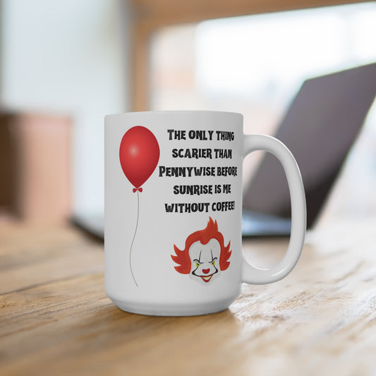 Scary Before Coffee Mug Funny Pennywise Inspired Cup Horror Movie Lover Gift for Creepy Clown Fans Halloween or Morning Grumps