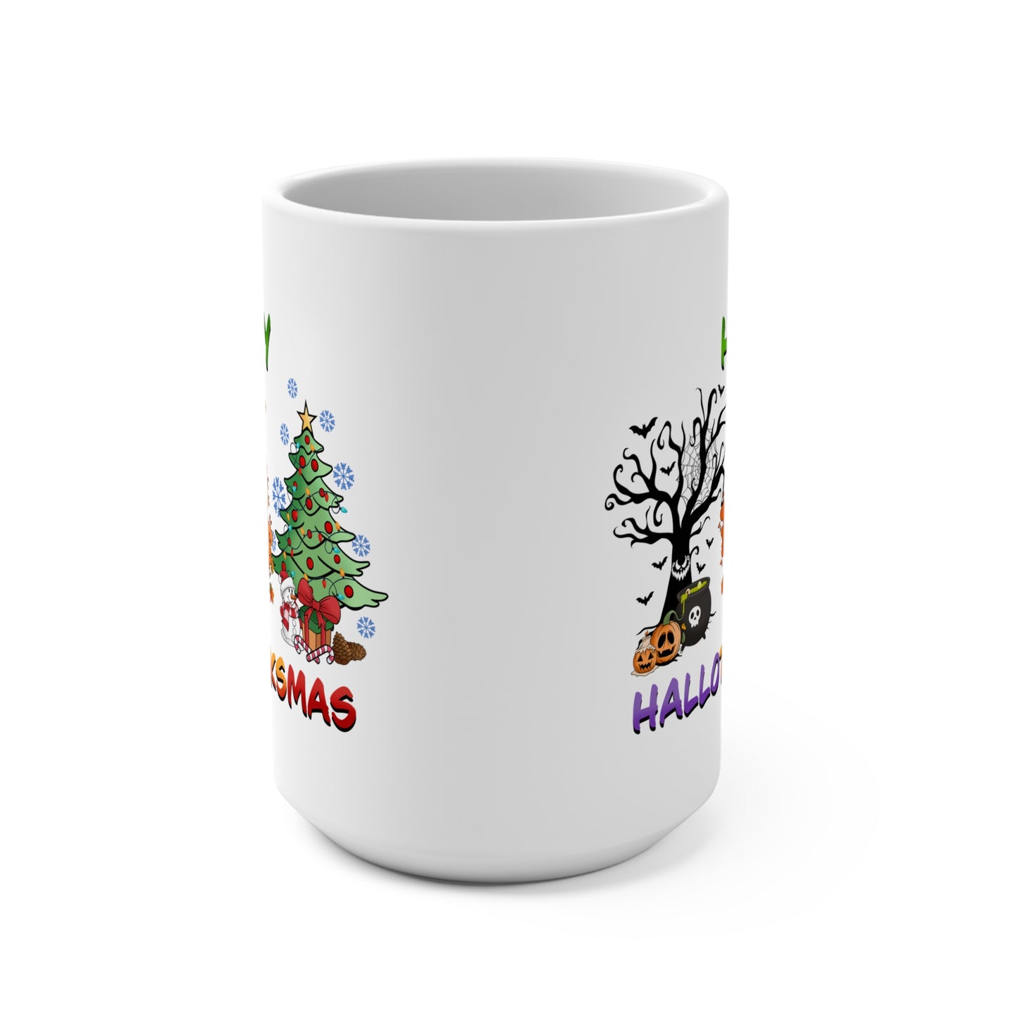 Happy Hallothanksmas Mug 15oz Ceramic Coffee Cup Halloween Thanksgiving Christmas Holiday Gift for Her or Him