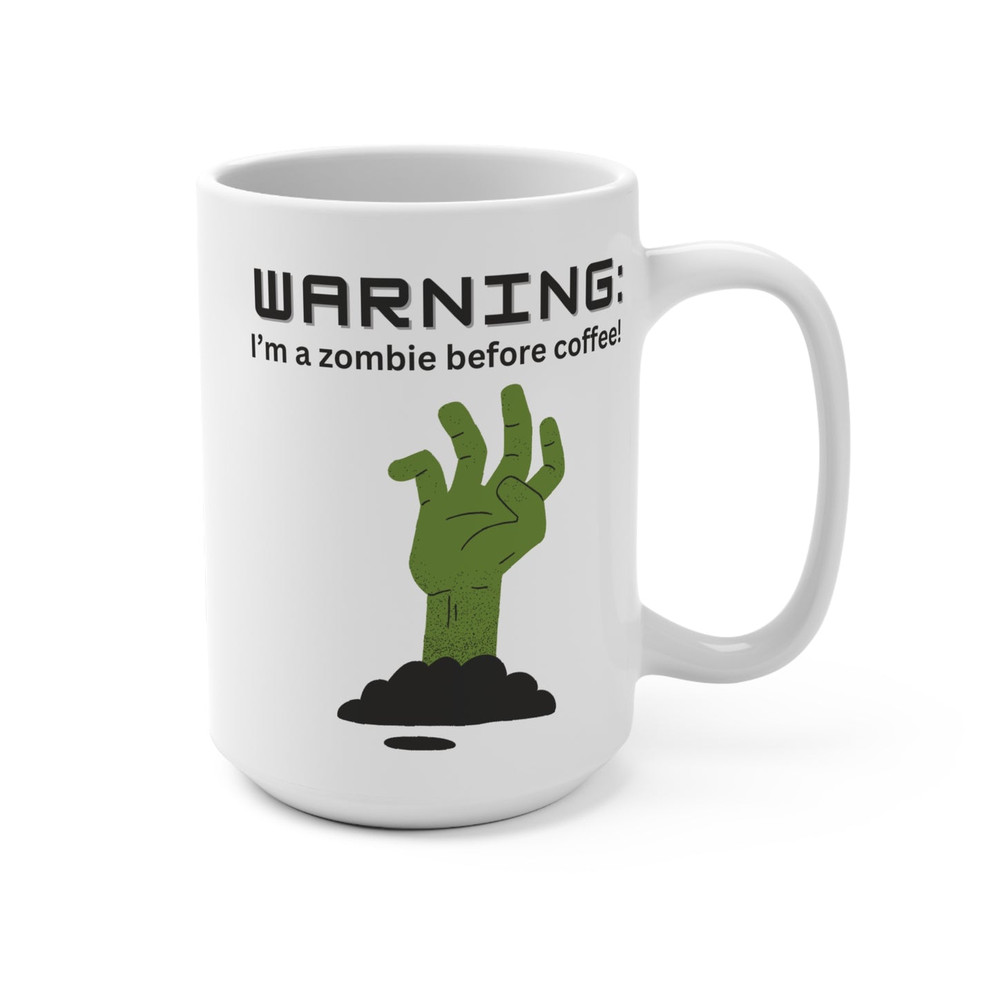 Warning I’m a Zombie Before Coffee Mug Funny Morning Humor Cup Gift for Coffee Addict Caffeine Lover or Coworker Halloween Inspired