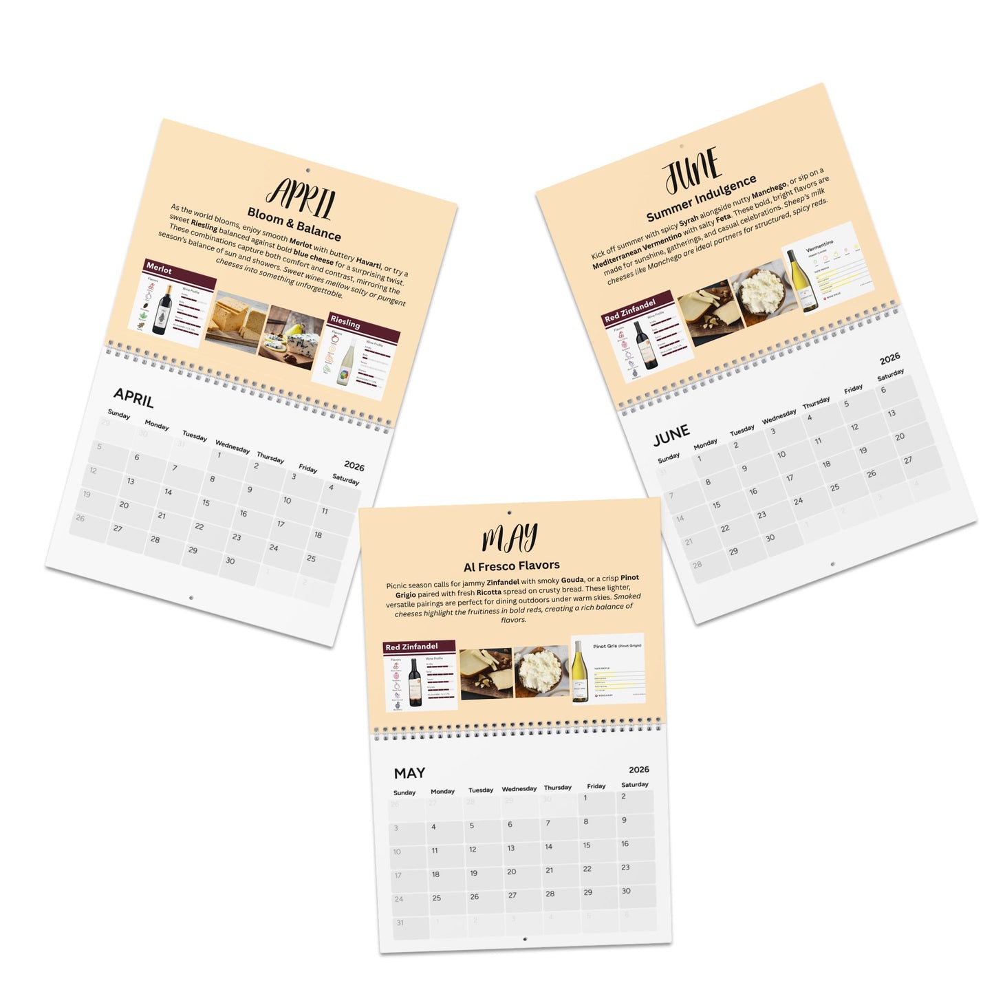 Wine and Cheese 2026 Pairing Calendar Gourmet Foodie Gift Year of Pairings Kitchen Wall Calendar Wine Lover Decor