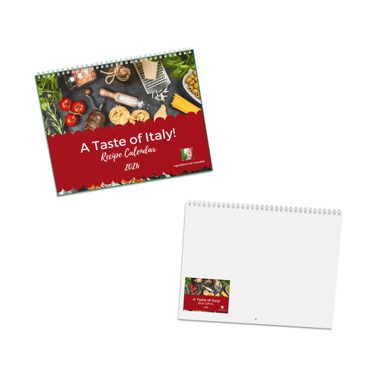 Taste of Italy 2026 Recipe Calendar Italian Food Lover Gift Pasta Pizza Wine Kitchen Wall Calendar Culinary Decor