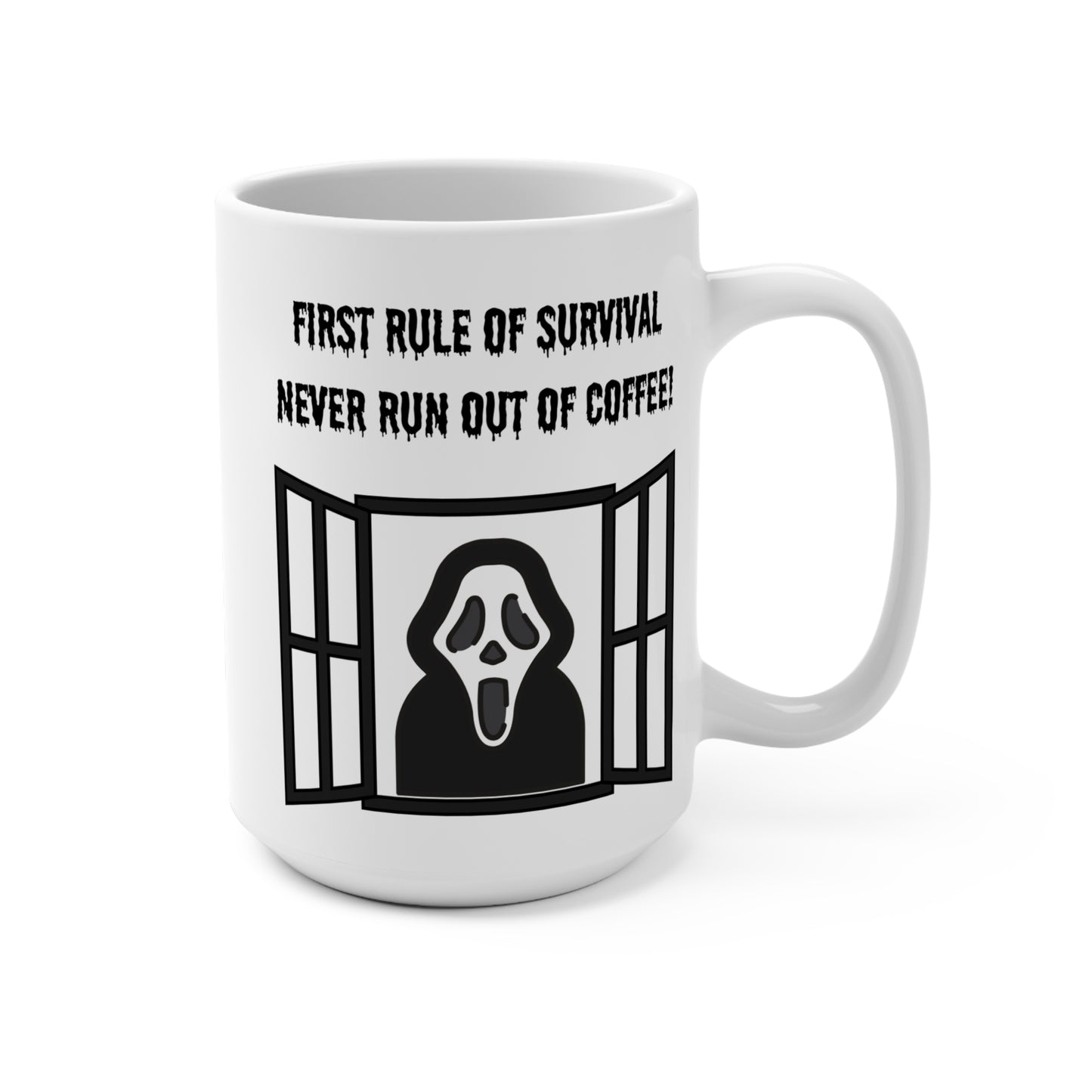 First Rule Survival Mug Scream Inspired Coffee Cup Funny Horror Fan Gift for Scary Movie Addict Halloween or Creepy Morning Vibes