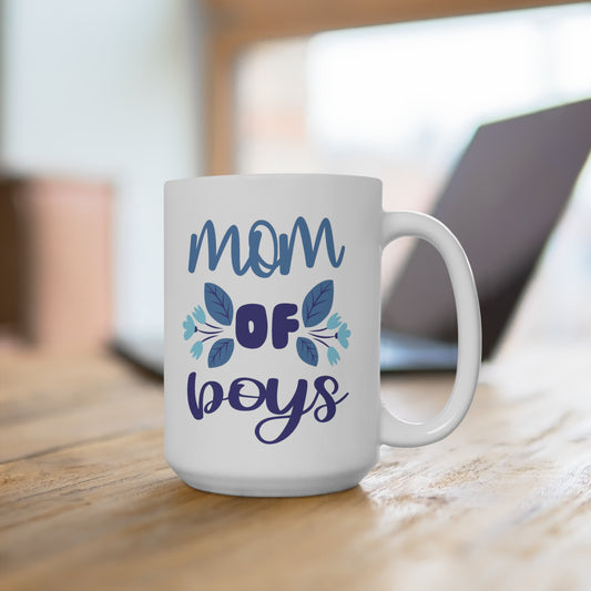 Mom of Boys Coffee Mug Cute Mother Gift for Mom with Sons Large Ceramic Cup Mother’s Day Birthday Present