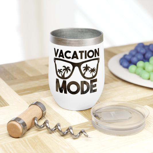 Vacation Mode Wine Tumbler with Lid 12oz Insulated Palm Tree Sunglasses Summer Gift for Her Tropical Travel Cup Beach Vibes Drinkware