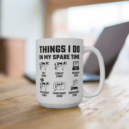 Cows Showing My Hobbies Mug Cute Farm Animals with Hobby Icons Coffee Tea Cup Funny Gift for Friends Family Hobbyist Personalized Art