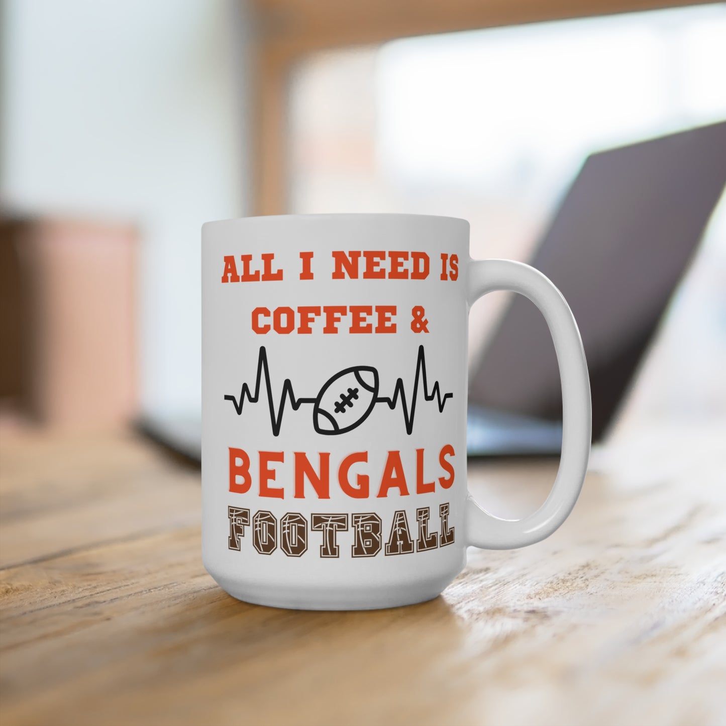 All I Need Is Coffee and Bengals Football Mug Funny Cincinnati Fan Gift for NFL Lovers Game Day Morning or Tailgate Coffee Cup