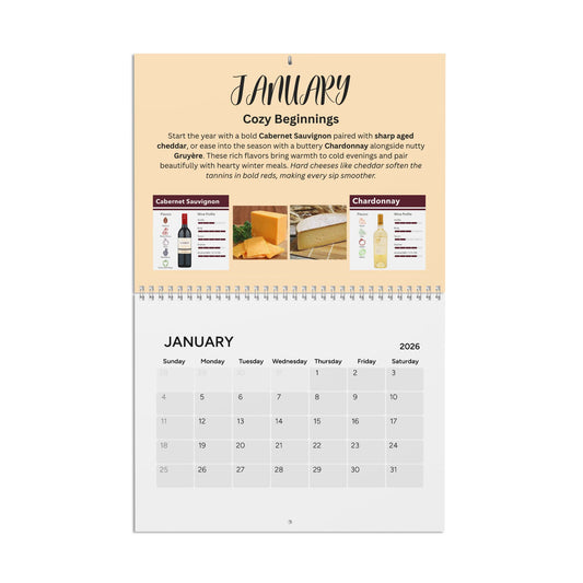 Wine and Cheese 2026 Pairing Calendar Gourmet Foodie Gift Year of Pairings Kitchen Wall Calendar Wine Lover Decor
