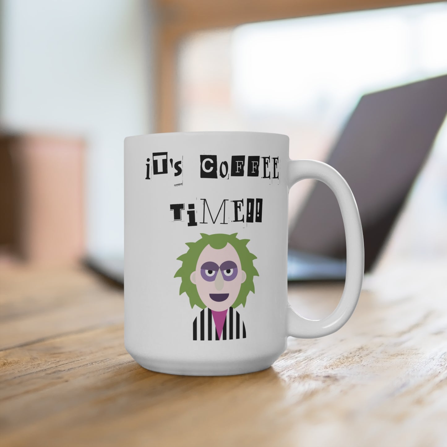 It’s Coffee Time Mug Funny Beetlejuice Inspired Cup Spooky Gift for Horror Fans Halloween Coffee Lover or Creepy Morning Vibes