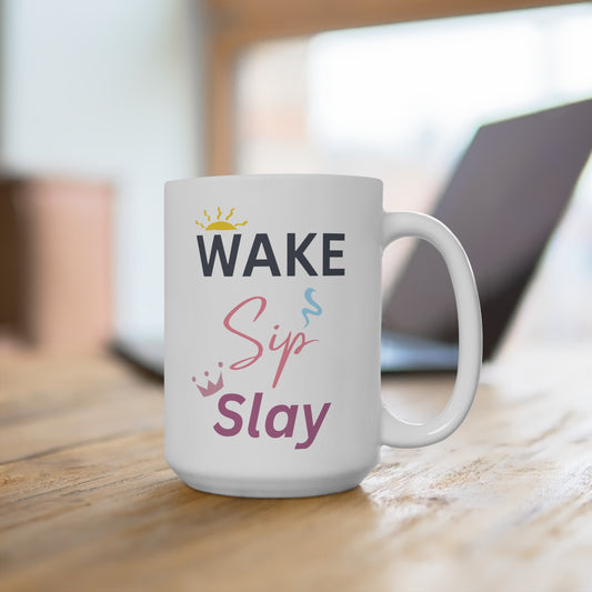 Wake Sip Slay Coffee Mug for Women Boss Babe Quote Mug Motivational Aesthetic Gift for Her Morning Routine Cup Empowerment Mug Feminine