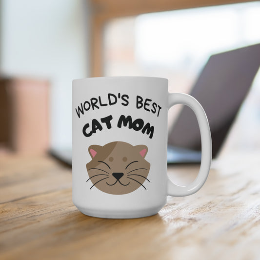World’s Best Cat Mom Coffee Mug Cute Pet Lover Gift for Women Cat Owner Tea Cup Kitty Mom Present for Birthday or Mother’s Day